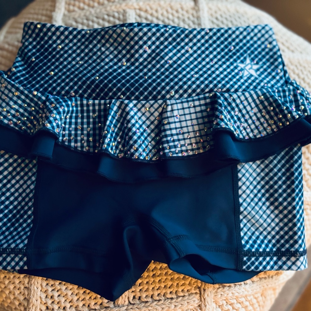 Blue Plaid Ruffle Skirted Shorts and sports bra set